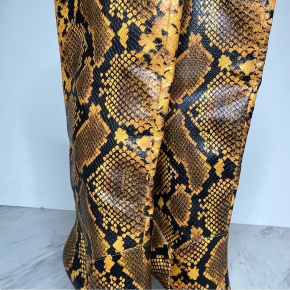 New! Steve Madden Kinga Yellow Snake Print Heeled Tall Faux Leather Boot 6M - Picture 10 of 15